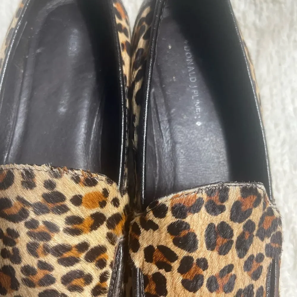 Donald J Pliner leather calf hair leopard Print Platform Slip-On Shoes SZ8.5M
